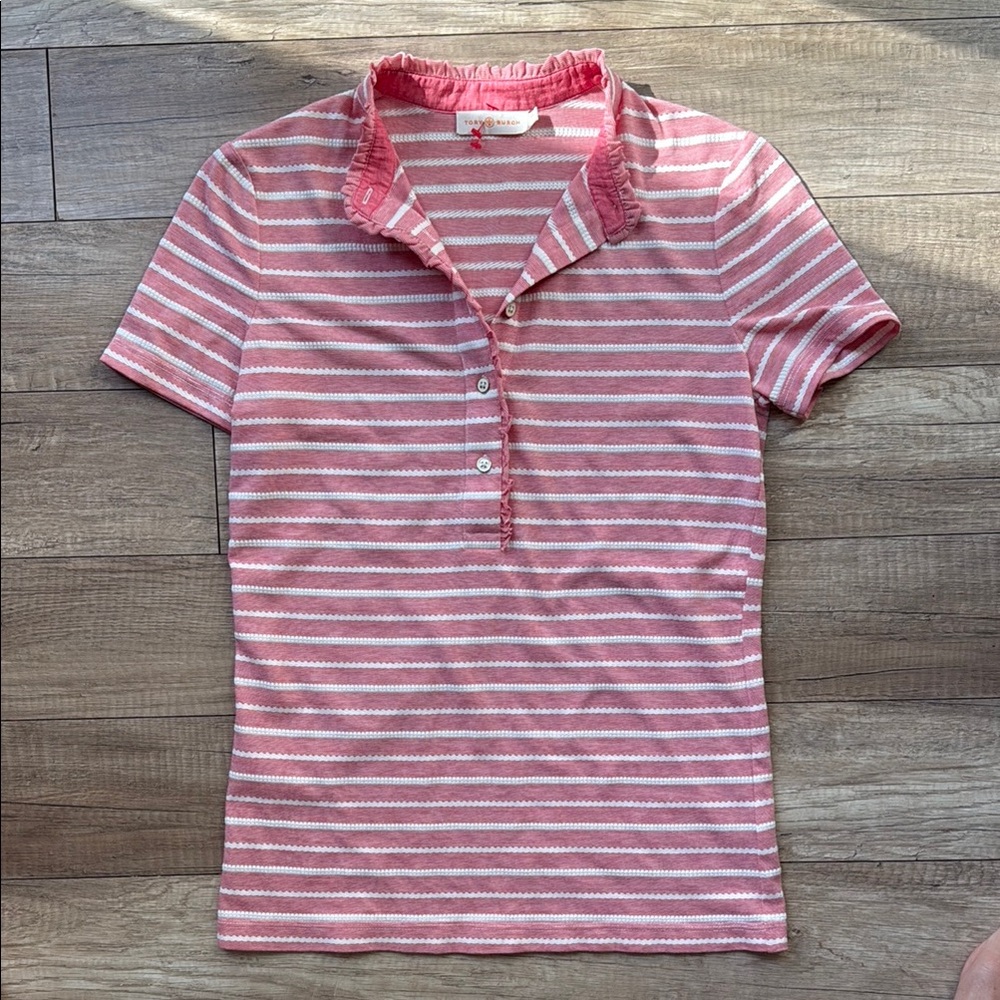 Tory Burch Red and White Striped Blouse